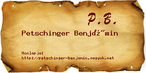 Petschinger Benjámin névjegykártya